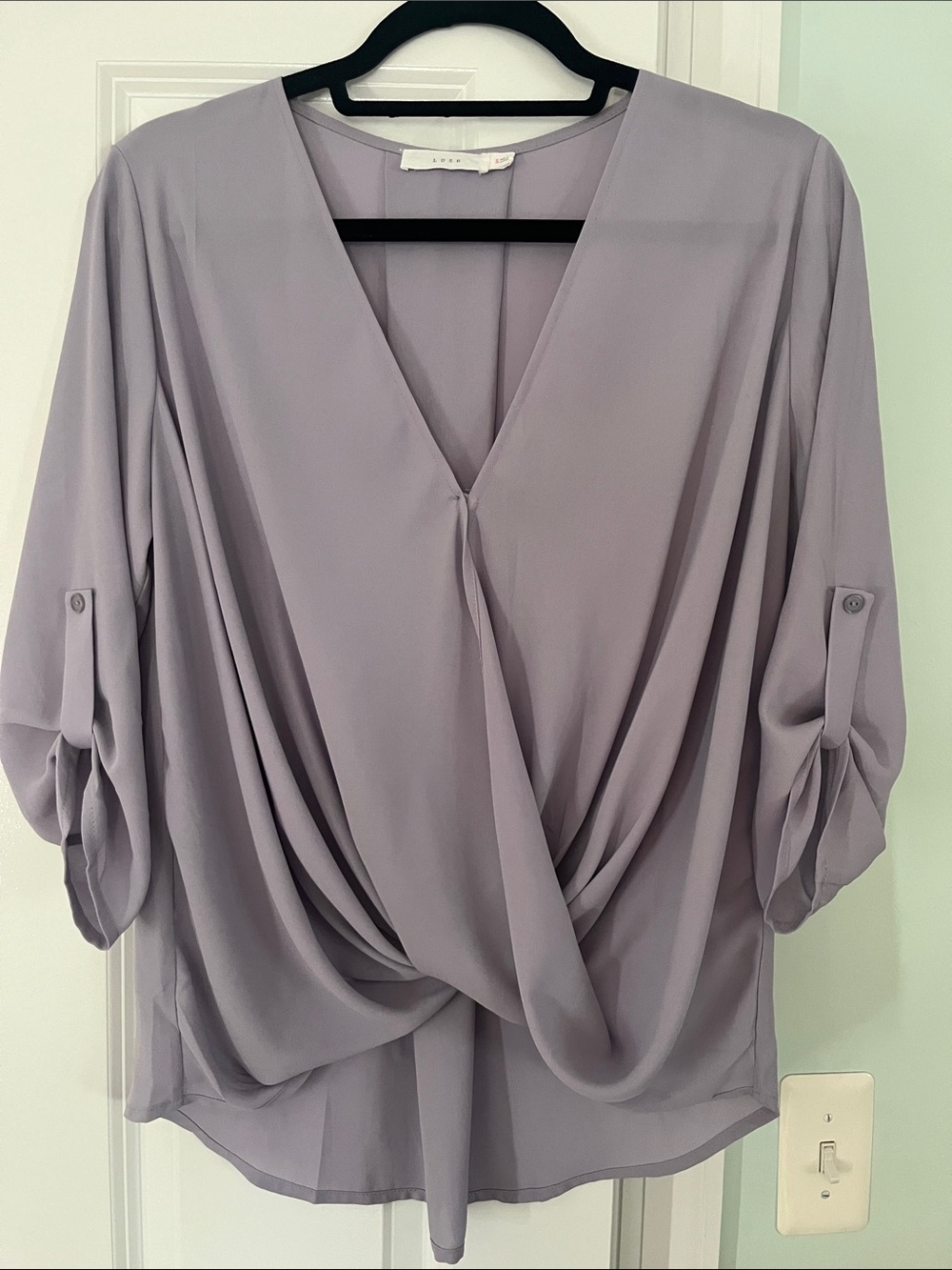 Lush Lavender Draped V-Neck Blouse